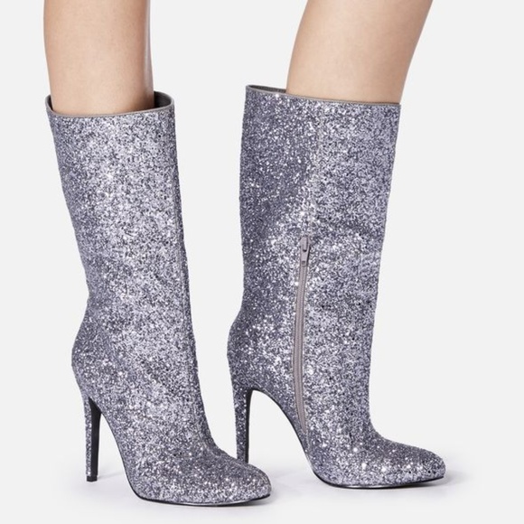 silver booties heels